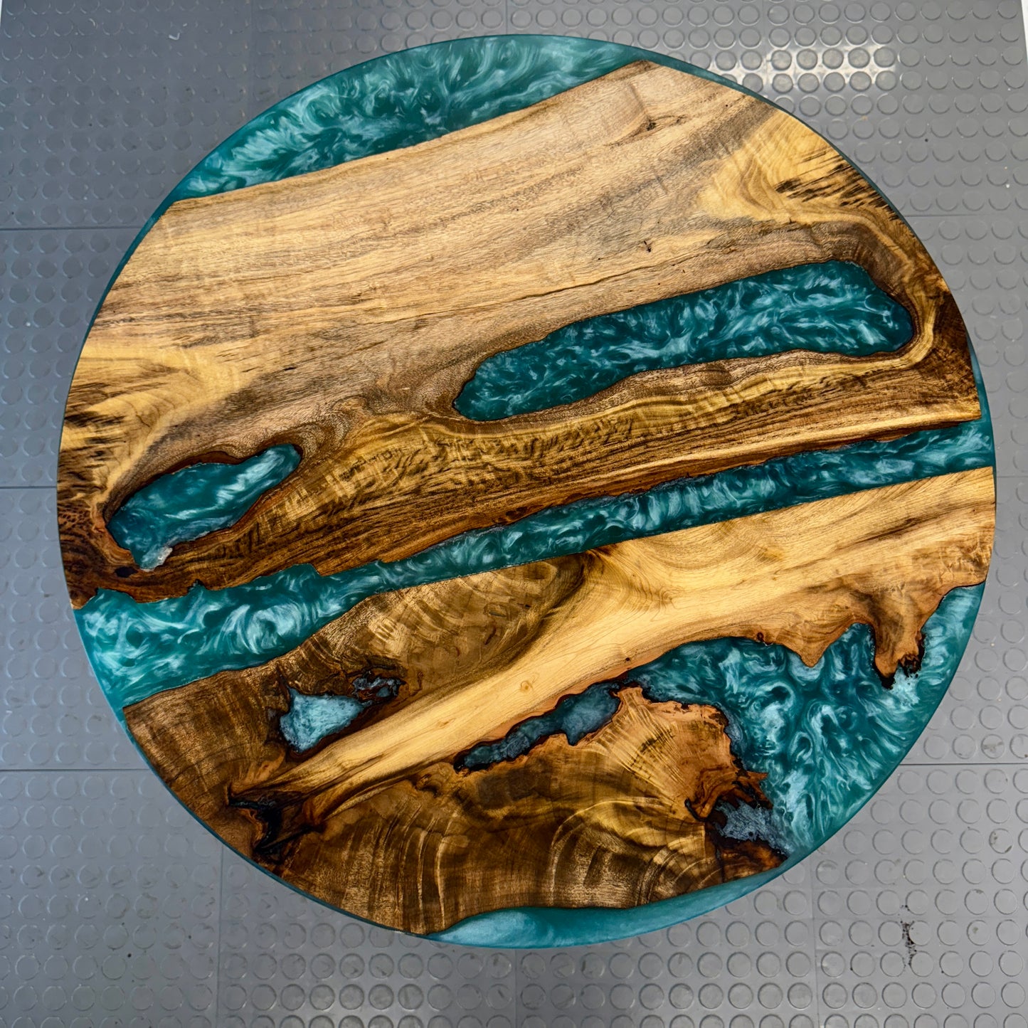 Handmade Myrtle & Bora Bora Blue Swirl River Side Table Black Legs