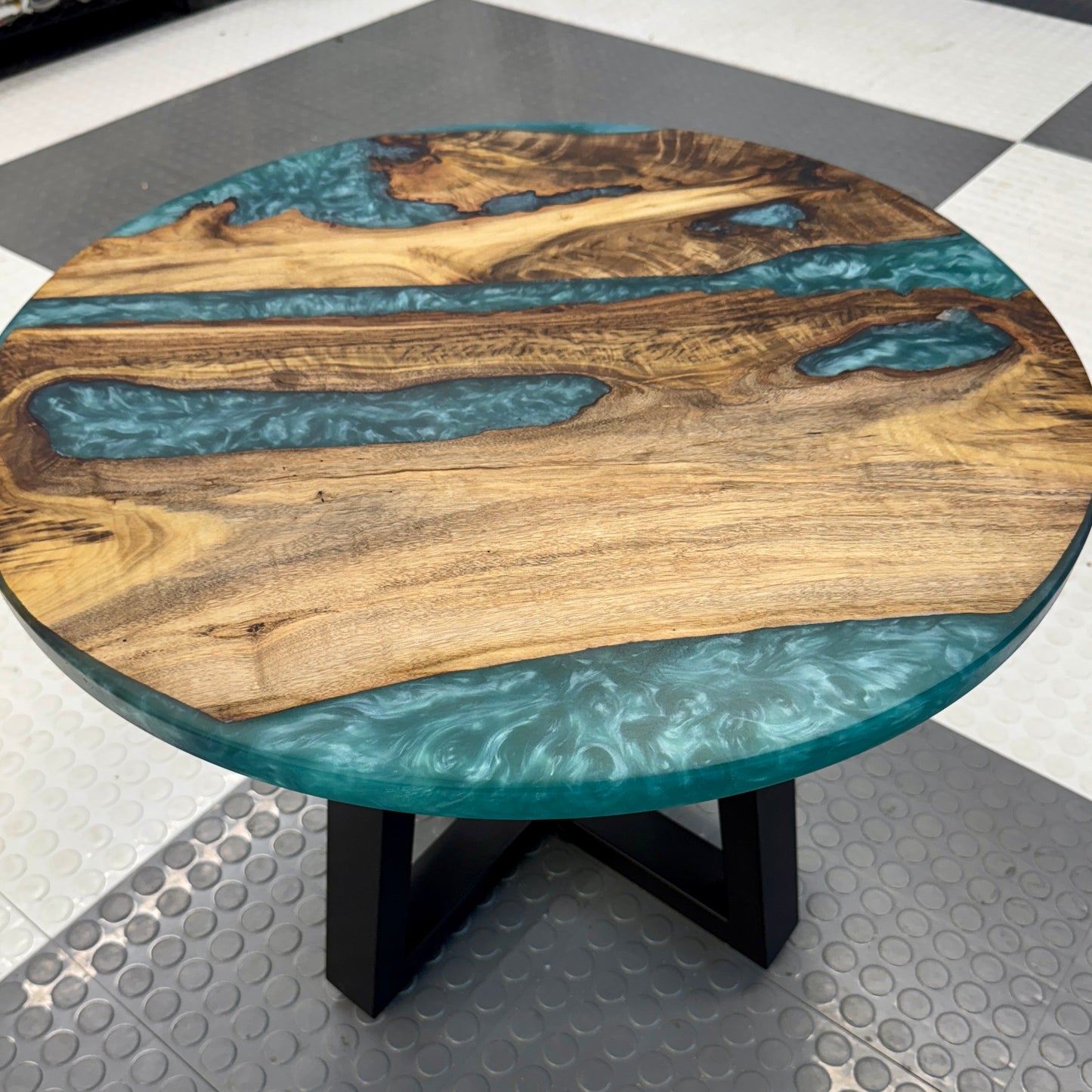 Handmade Myrtle & Bora Bora Blue Swirl River Side Table Black Legs