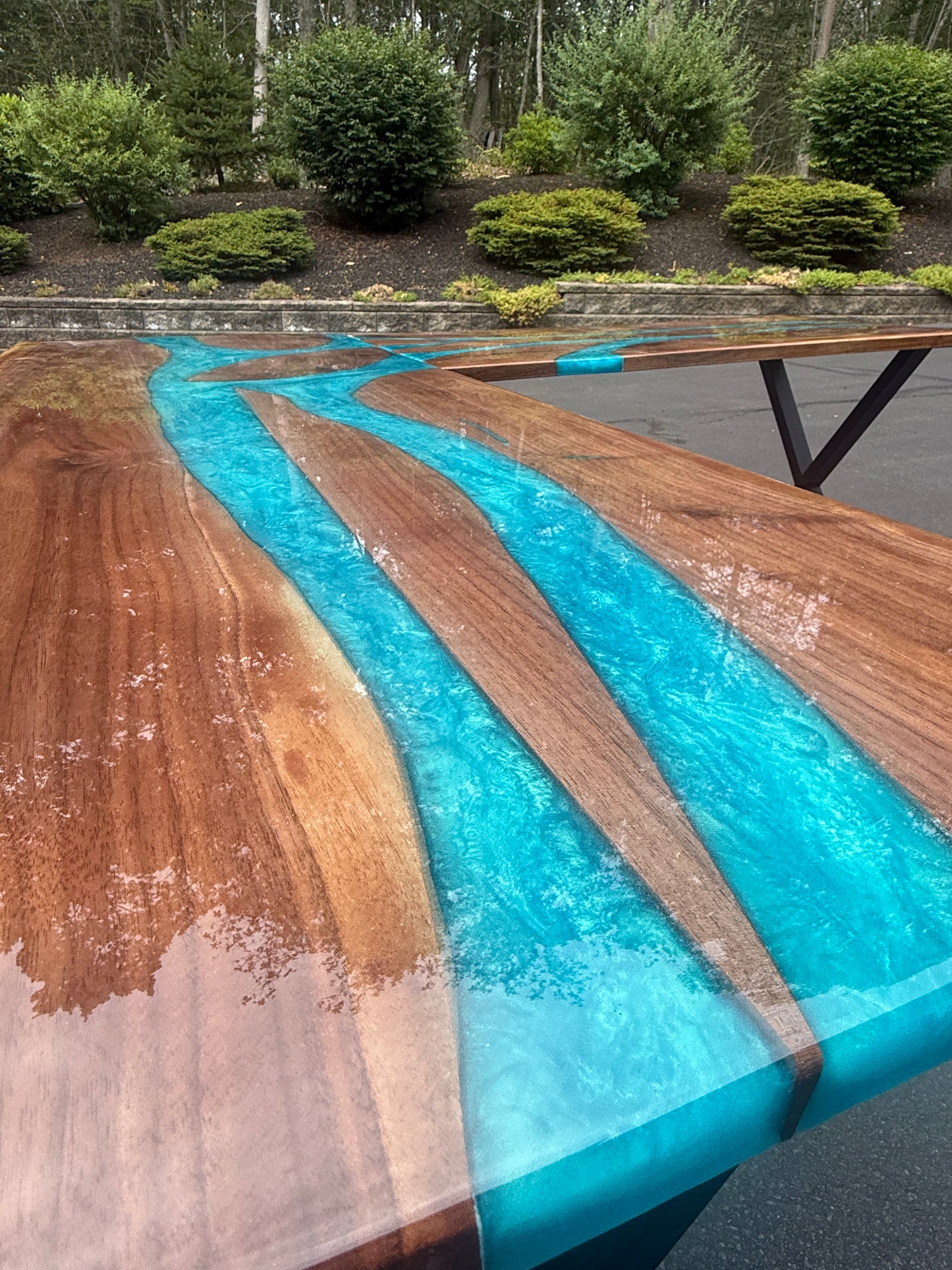 Sold Sample - Black Walnut & Blue “L” Shaped Executive Desk