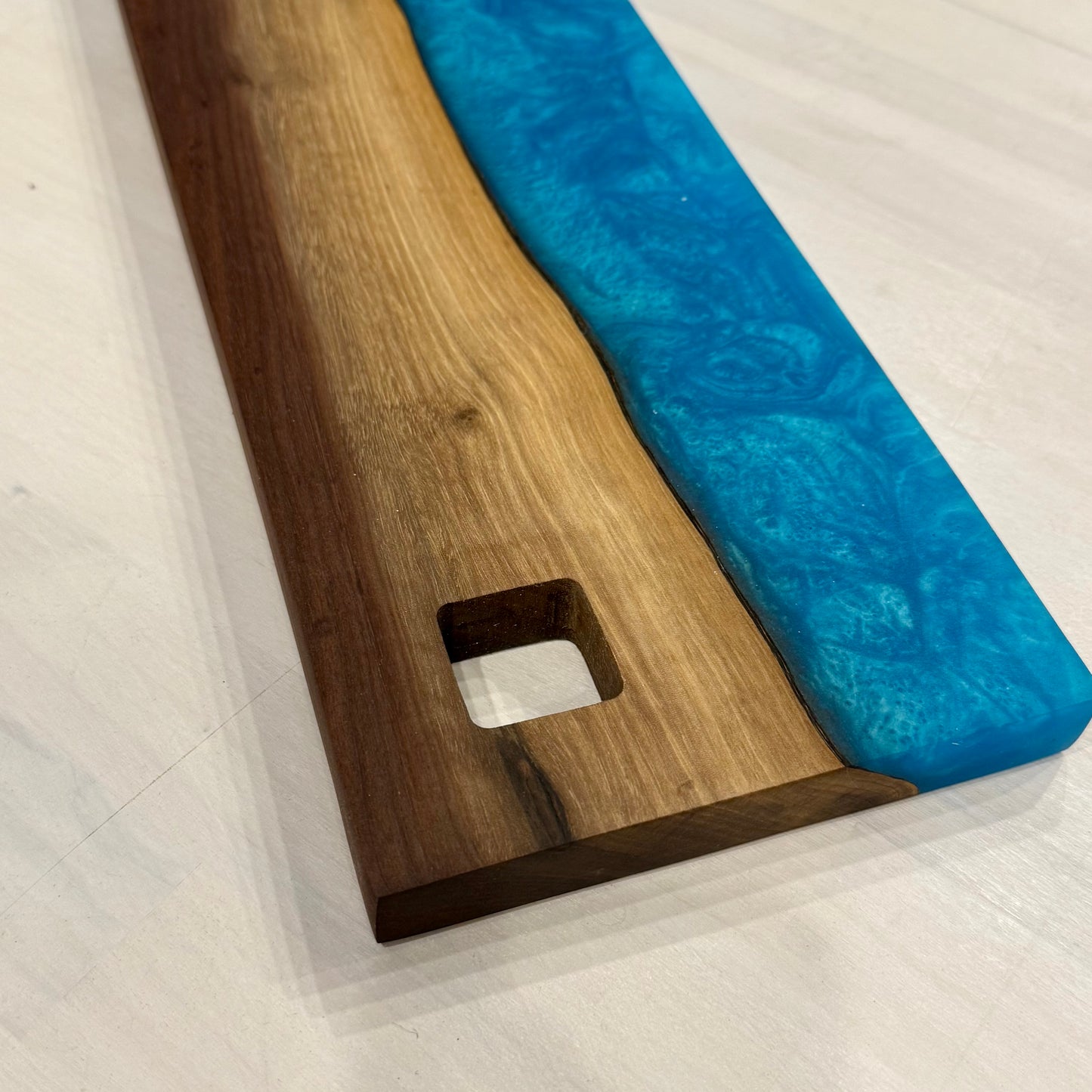 Double Sided Beautiful Rich “Black Walnut” w/ “Blue/Green” Swirled Epoxy Charcuterie Board