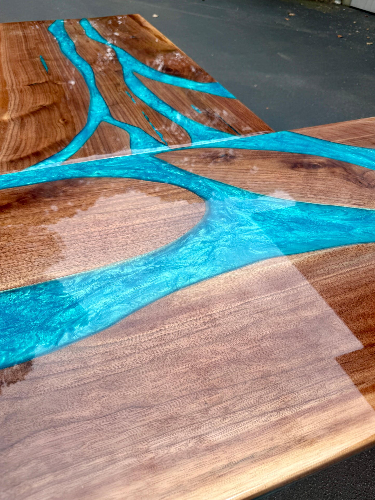 Sold Sample - Black Walnut & Blue “L” Shaped Executive Desk