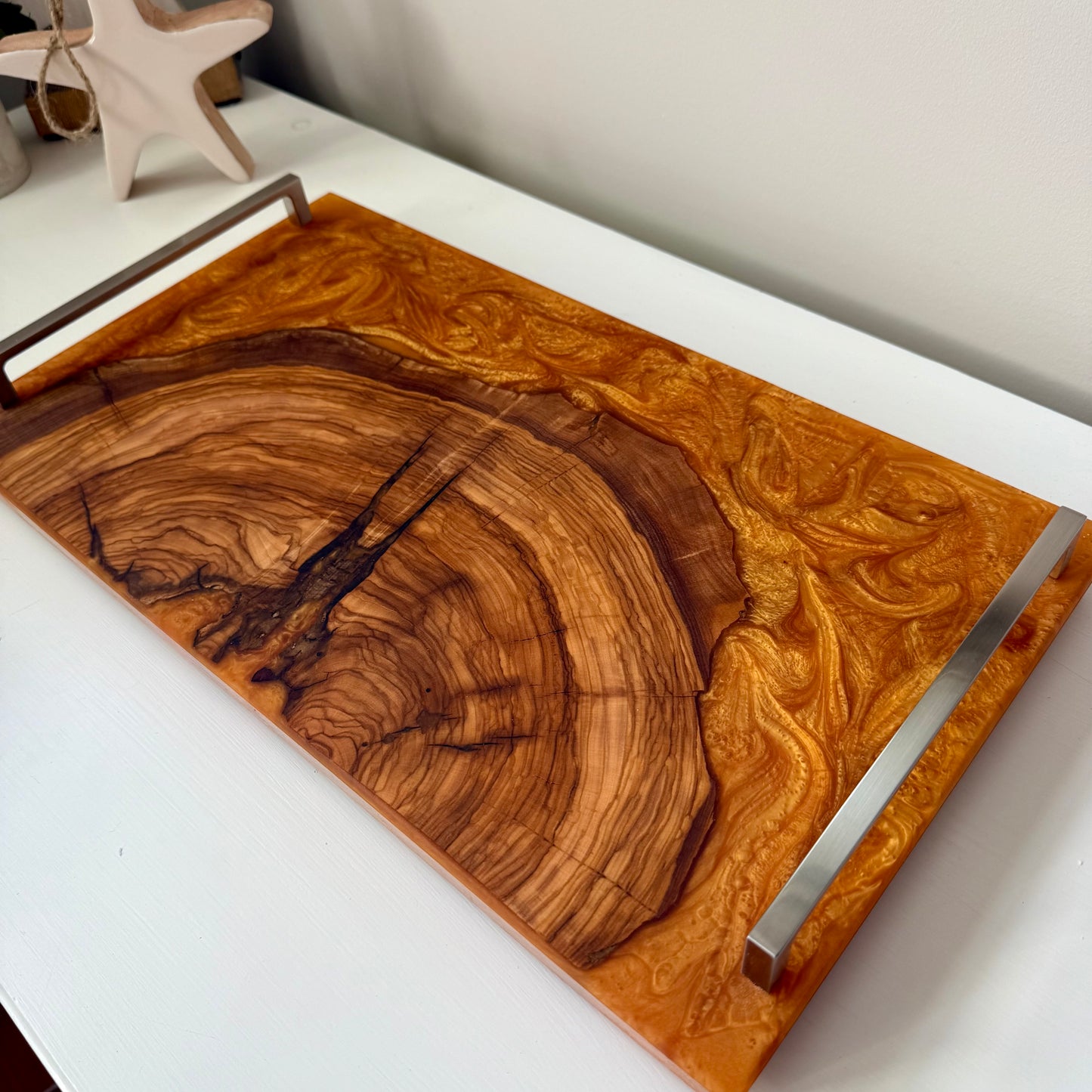Aztec Gold Olive Wood Charcuterie w/ Polished Nickel Handles