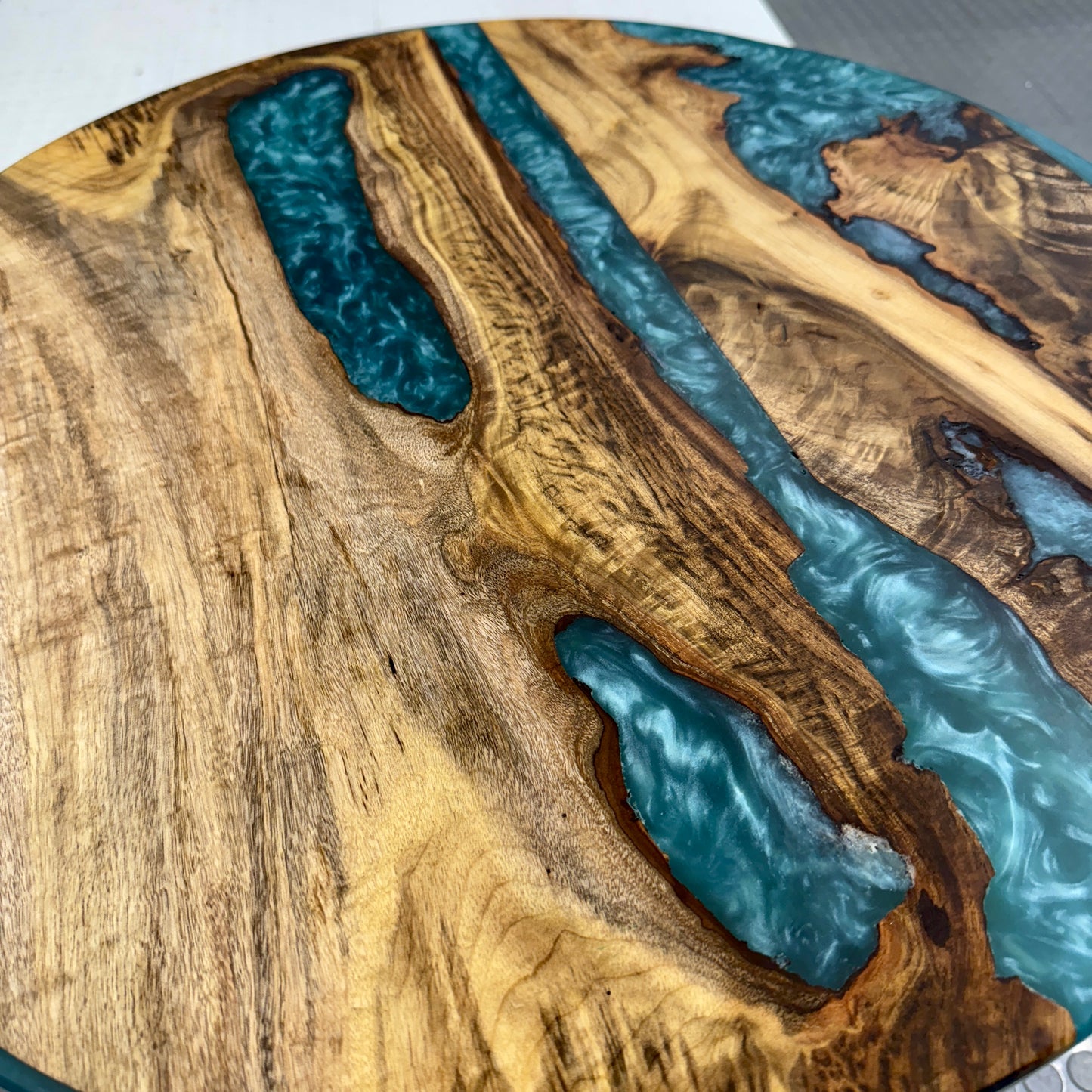 Handmade Myrtle & Bora Bora Blue Swirl River Side Table Black Legs