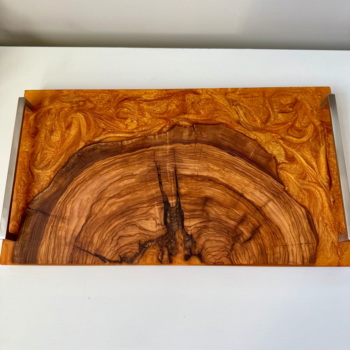 Aztec Gold Olive Wood Charcuterie w/ Polished Nickel Handles