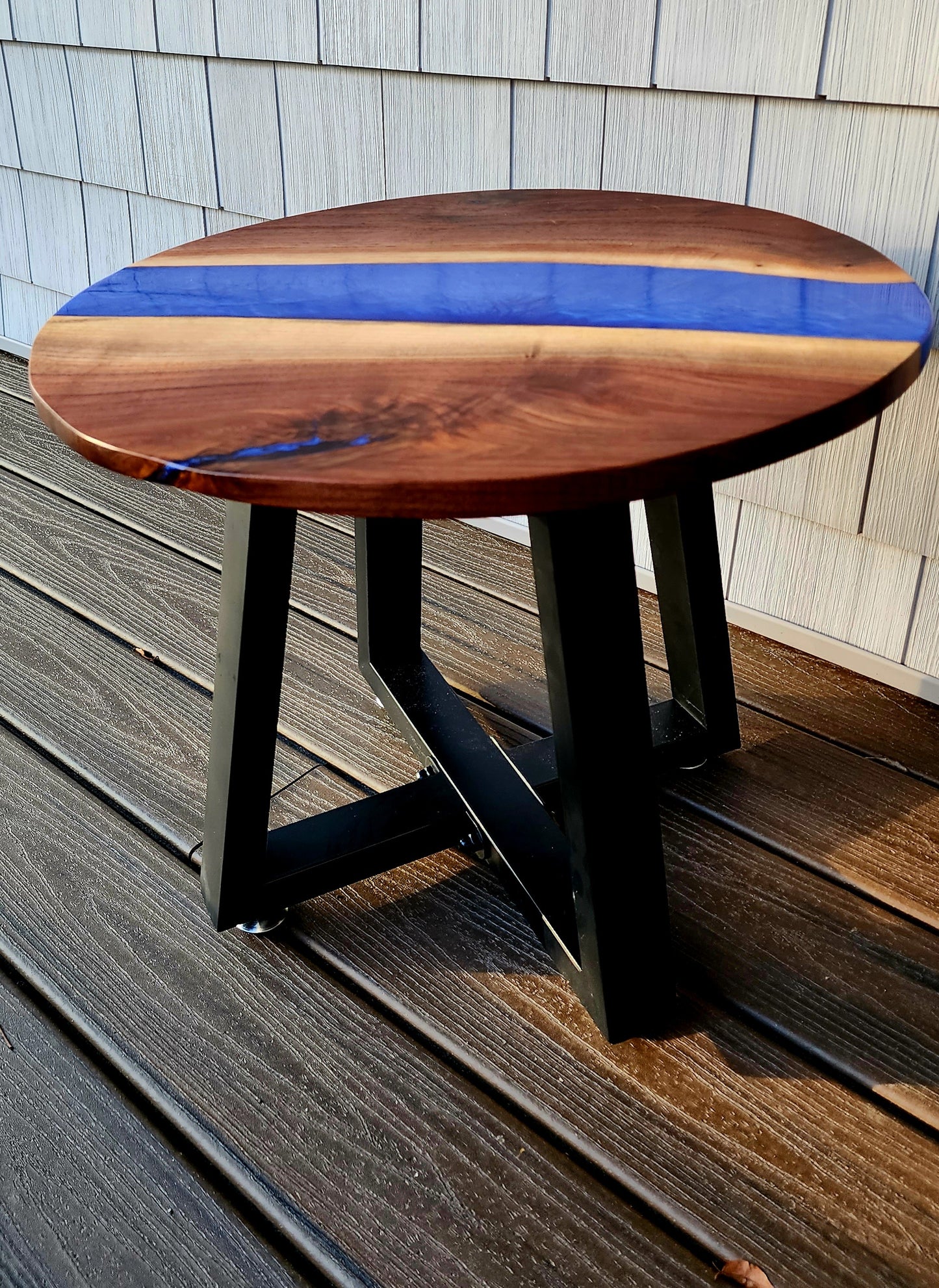 Sold Sample - Handmade Side Table! Black Walnut Live Edge w/ Blue Swirl Epoxy