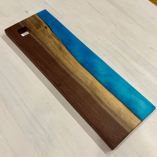 Double Sided Beautiful Rich “Black Walnut” w/ “Blue/Green” Swirled Epoxy Charcuterie Board