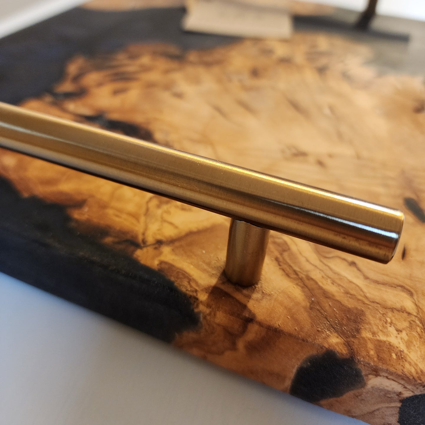 Olive Wood Live Edge Layered Deep Sea Blue Swirl, Chunky Charcuterie Board.