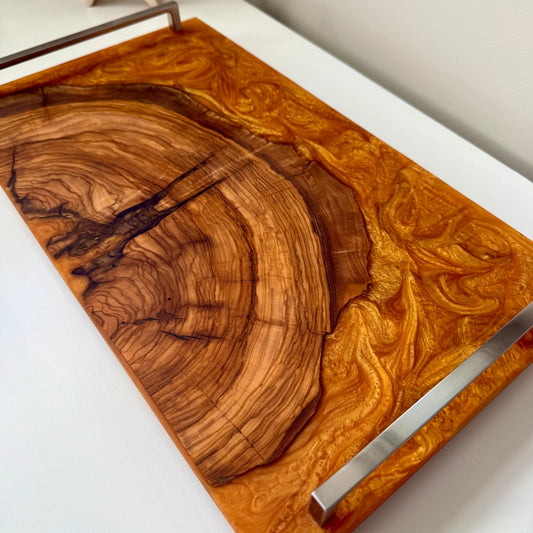 Aztec Gold Olive Wood Charcuterie w/ Polished Nickel Handles