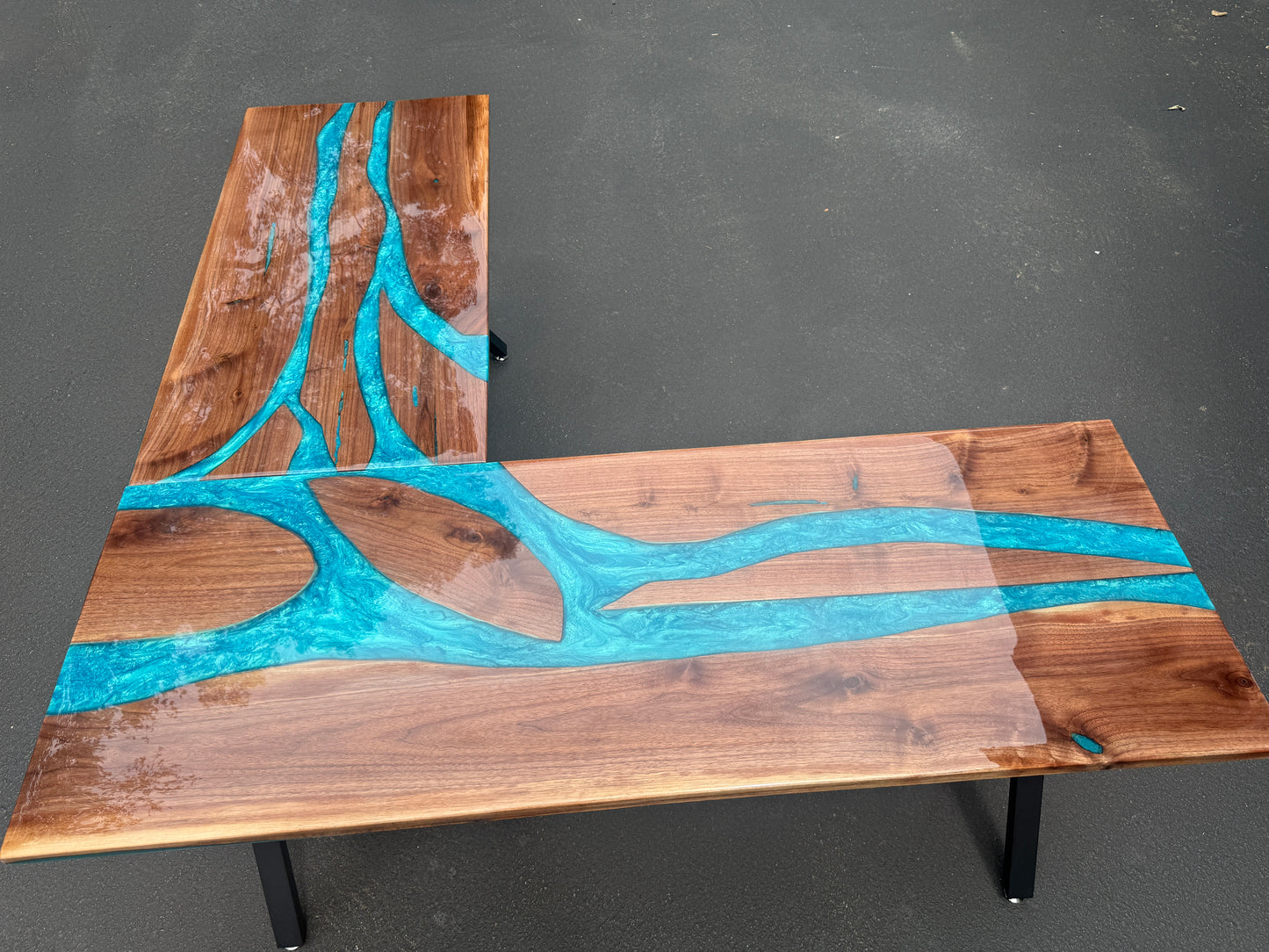 Sold Sample - Black Walnut & Blue “L” Shaped Executive Desk
