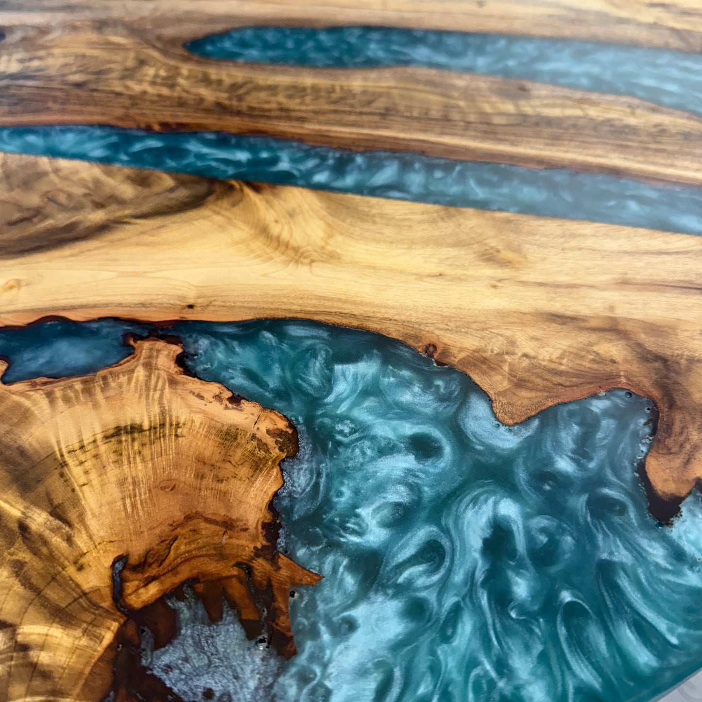 Handmade Myrtle & Bora Bora Blue Swirl River Side Table Black Legs