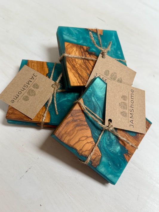Imported Olive Wood & Epoxy Swirl Coast Set - Bora Bora Swirl