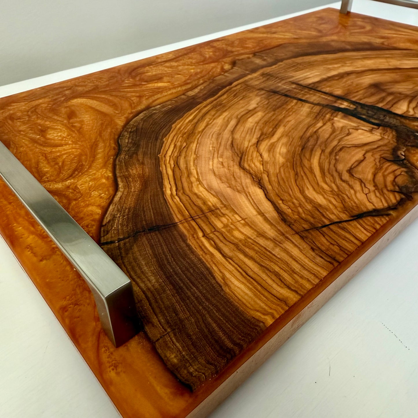 Aztec Gold Olive Wood Charcuterie w/ Polished Nickel Handles