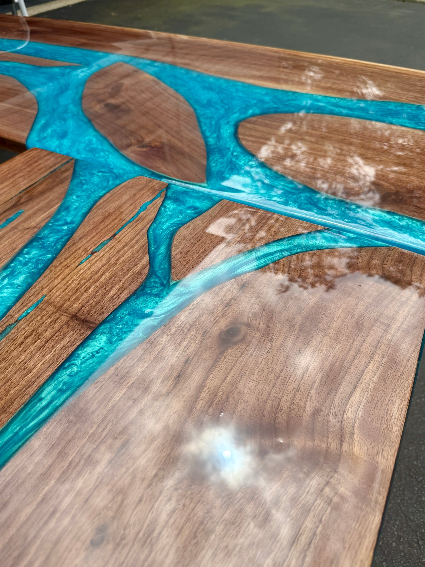 Sold Sample - Black Walnut & Blue “L” Shaped Executive Desk