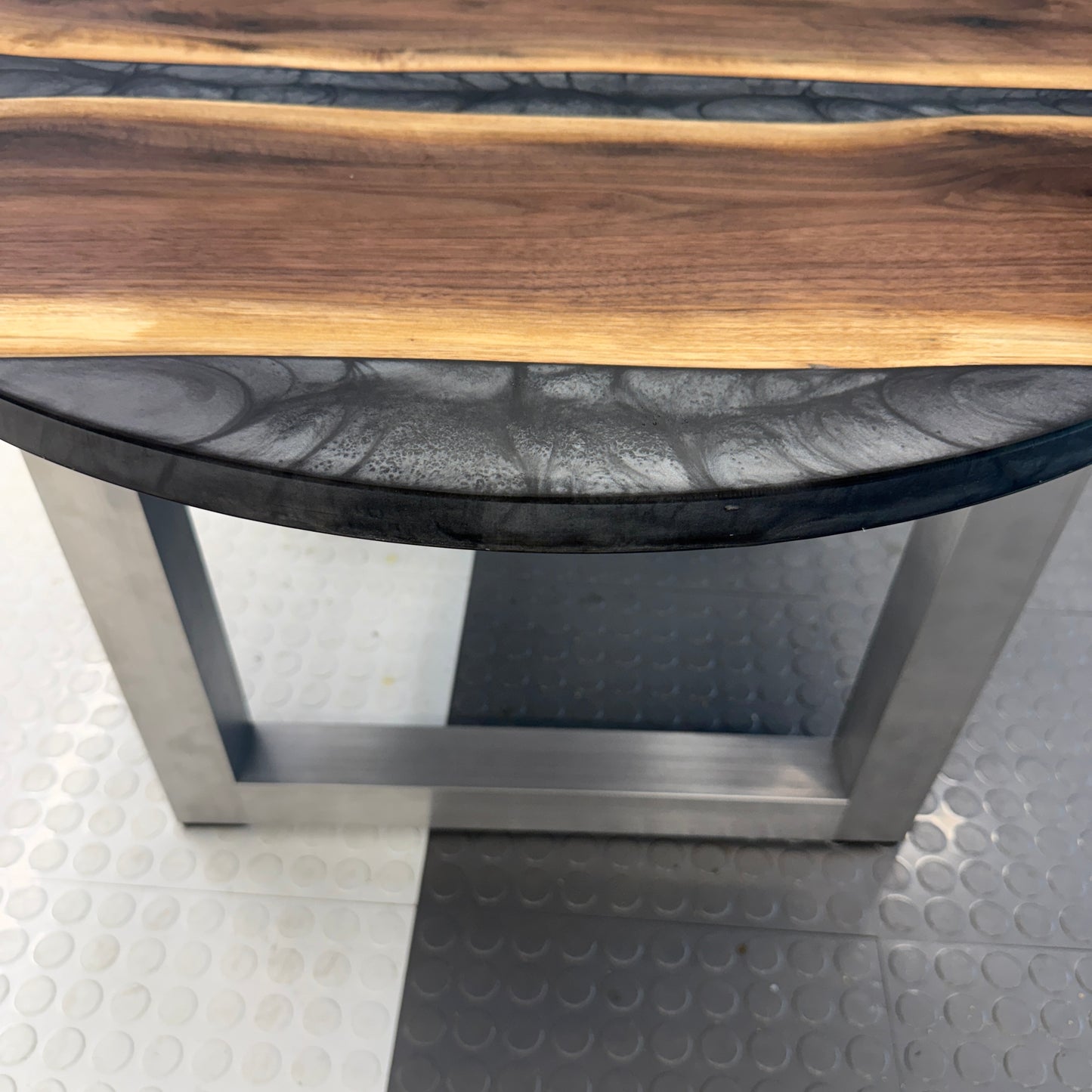 Handmade Black Walnut & Graphite Gray Swirl River Coffee Table Chrome Brushed Legs