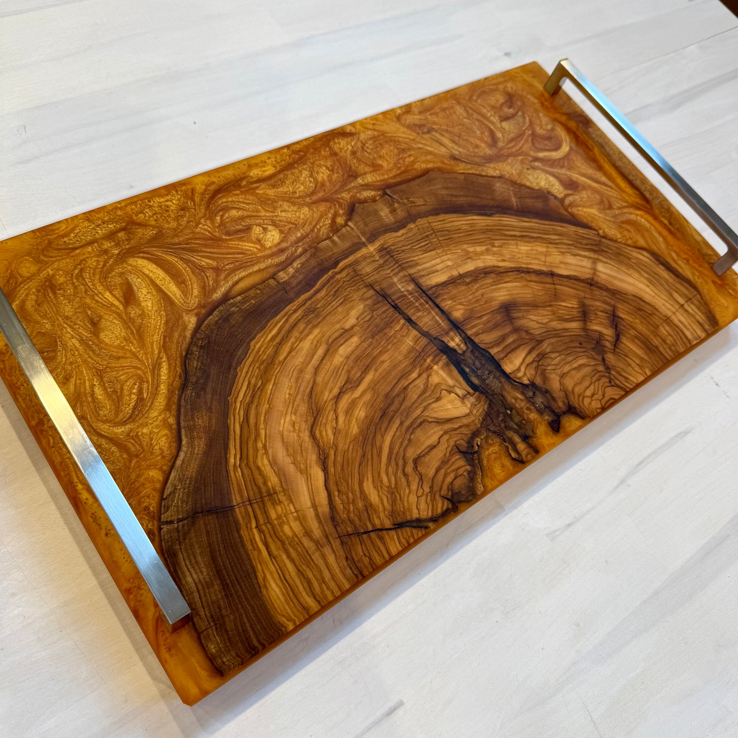Aztec Gold Olive Wood Charcuterie w/ Polished Nickel Handles