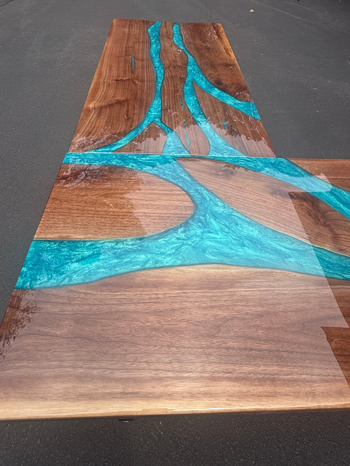 Sold Sample - Black Walnut & Blue “L” Shaped Executive Desk
