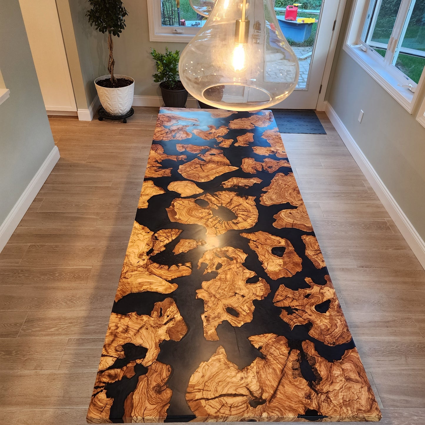 Sold Sample - Imported Olive Wood w/ Midnight Blue Epoxy Dining Table