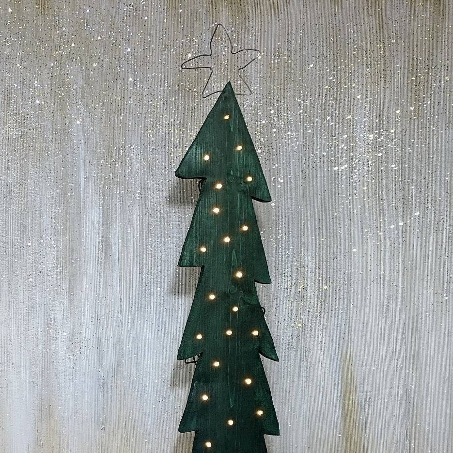 Green Lighted Wood Christmas Tree