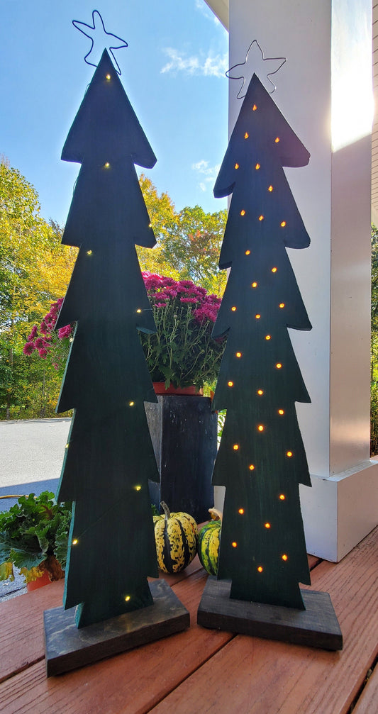 Green Lighted Wood Christmas Tree