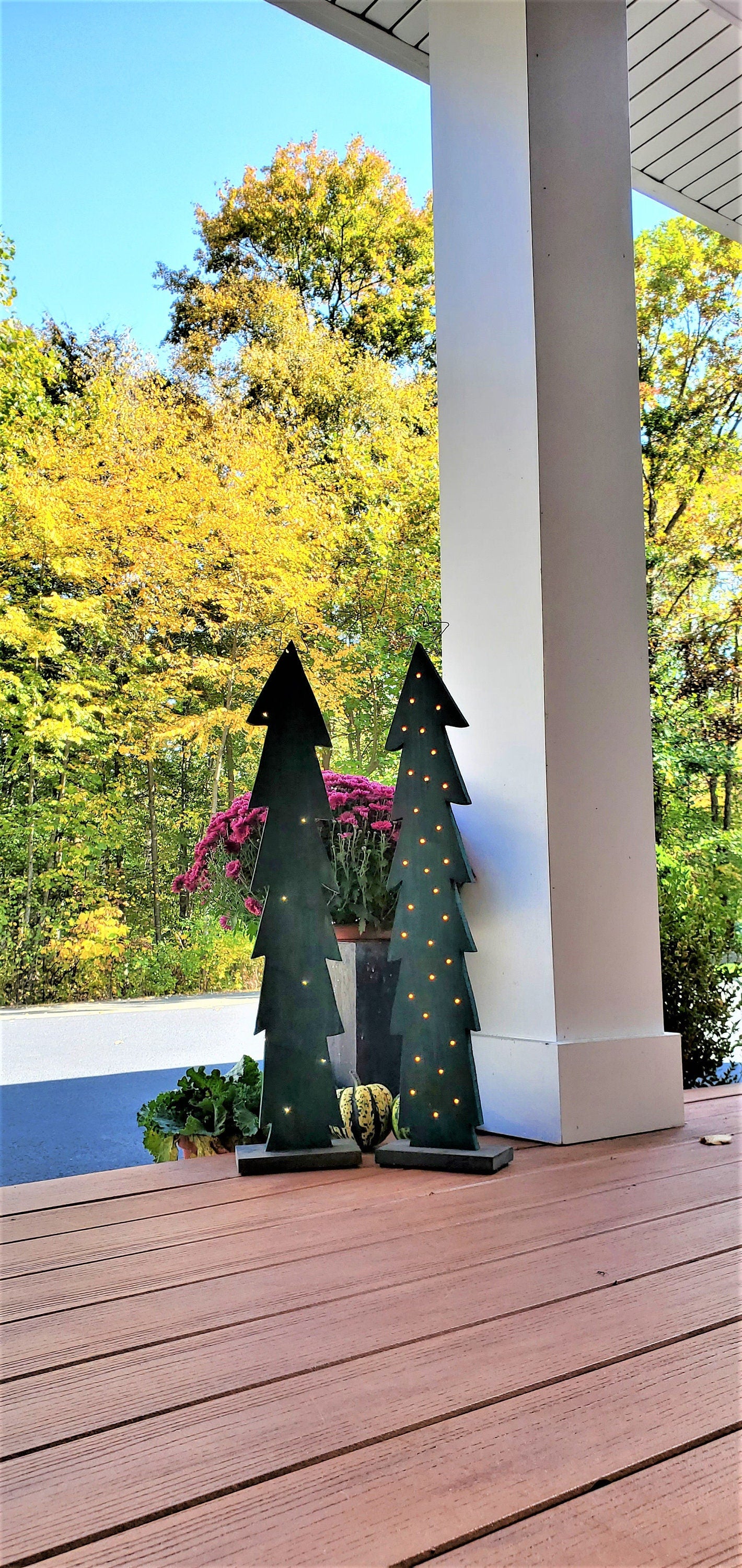 Green Lighted Wood Christmas Tree