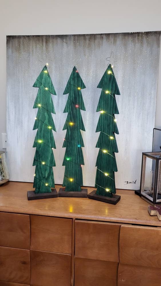 Green Lighted Wood Christmas Tree