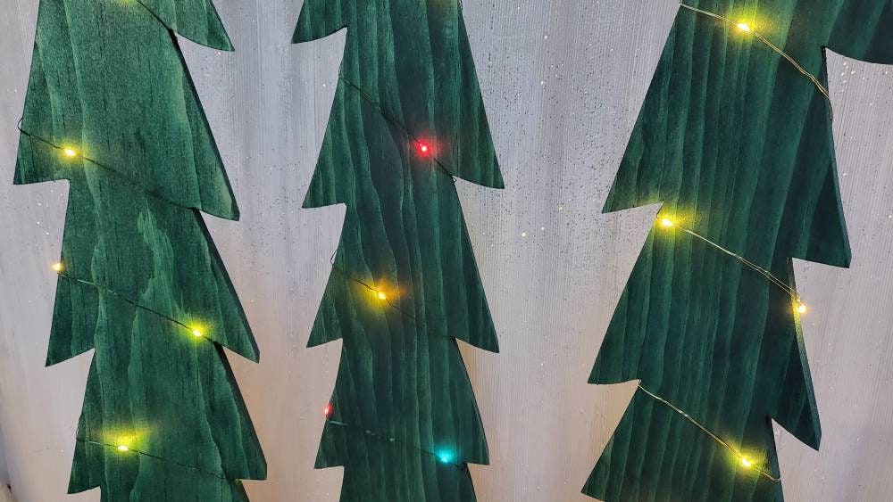 Green Lighted Wood Christmas Tree
