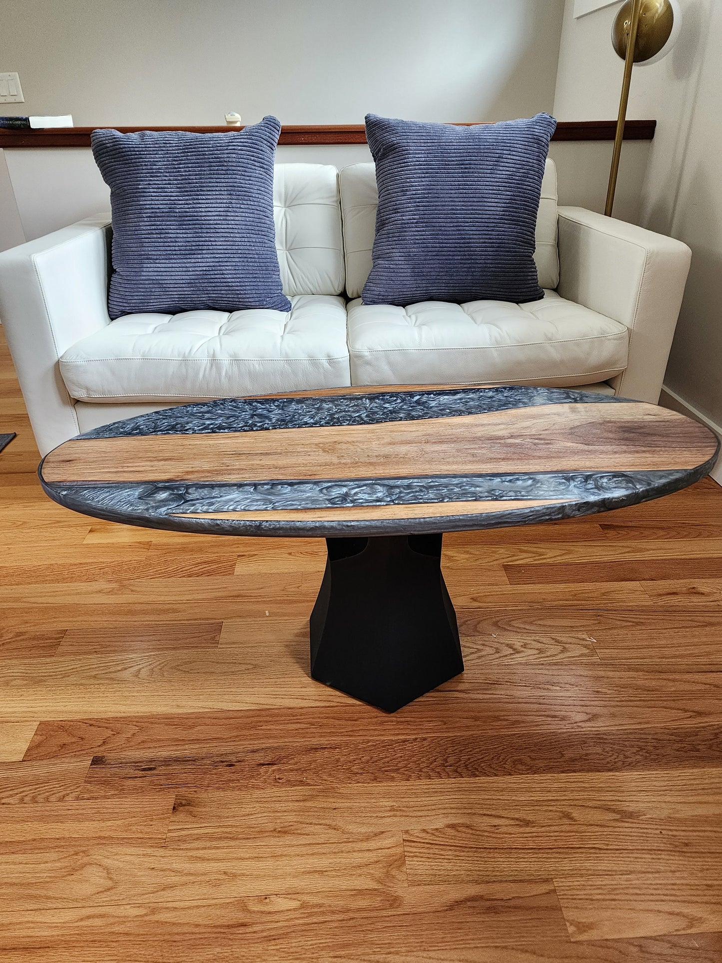 Sold Sample - Oval (Surfboard) Cherry Live Edge Coffee Table w/ Black Aluminum Epoxy