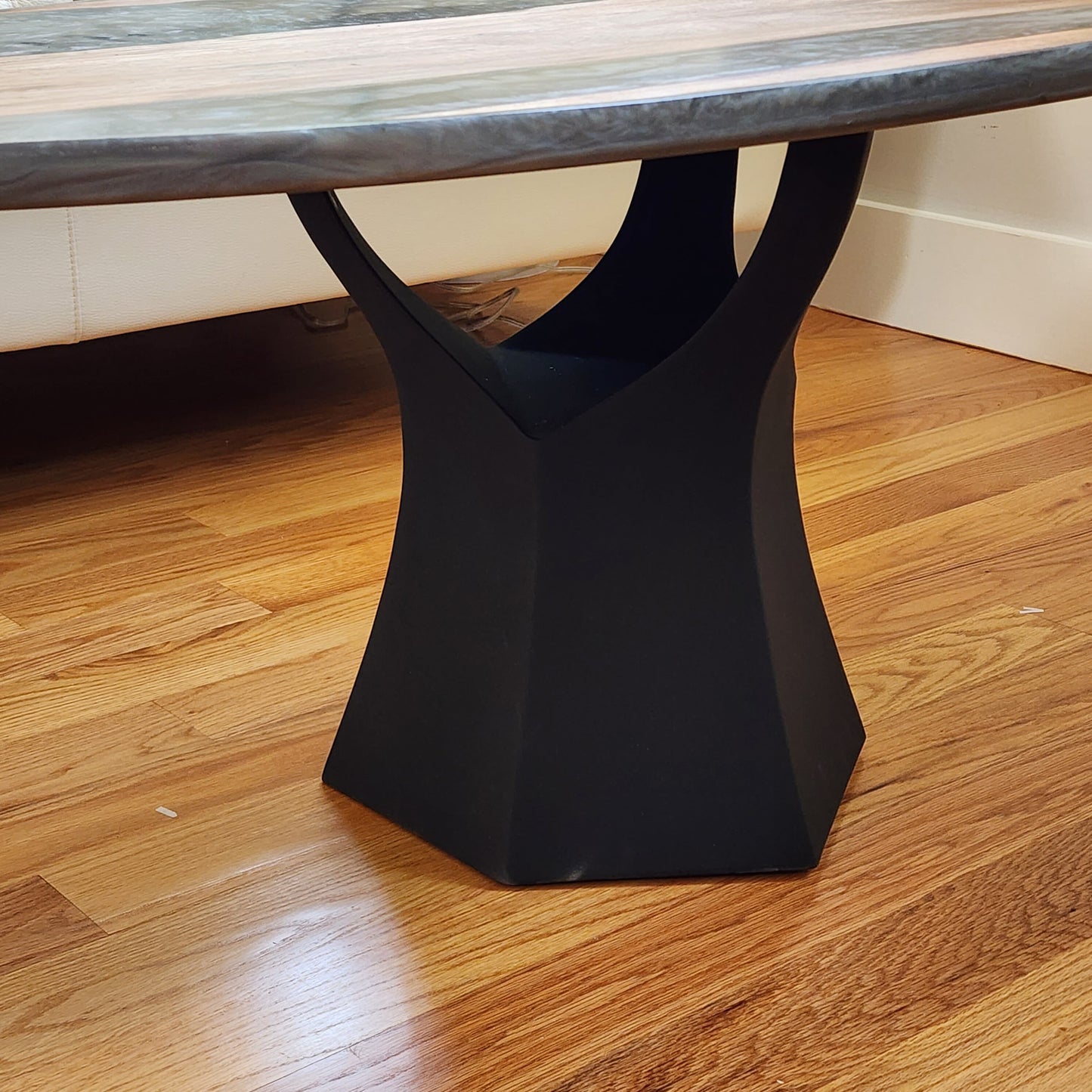 Sold Sample - Oval (Surfboard) Cherry Live Edge Coffee Table w/ Black Aluminum Epoxy