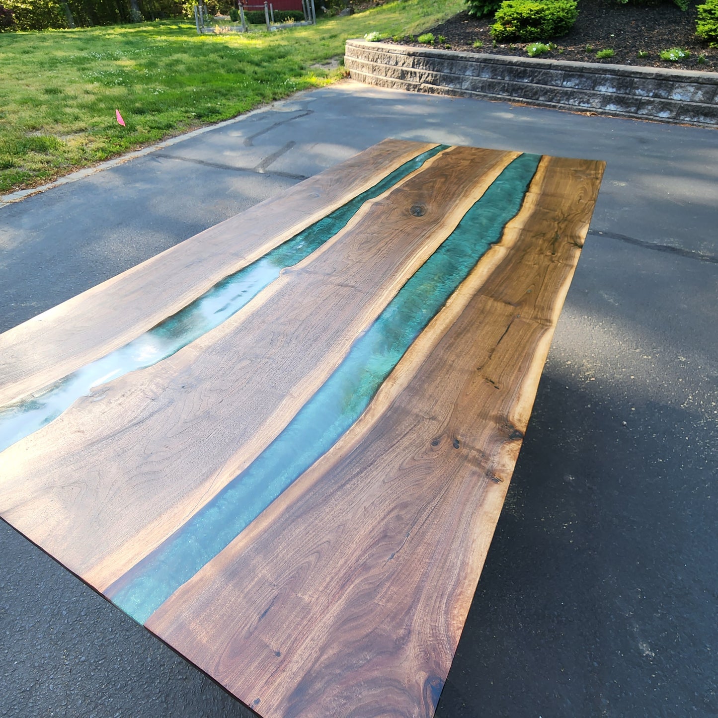 Sold Sample - Black Walnut Live Edge Table w/ Emerald Green Epoxy River Dining Table