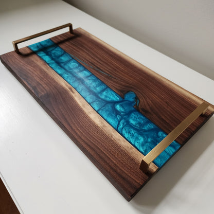 Black Walnut  w/ "Blue/Green" Swirled Epoxy Charcuterie Board