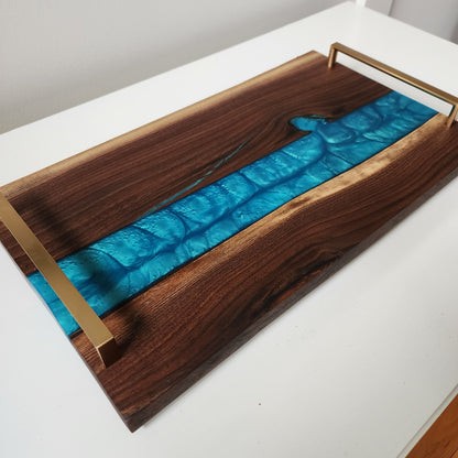 Black Walnut  w/ "Blue/Green" Swirled Epoxy Charcuterie Board