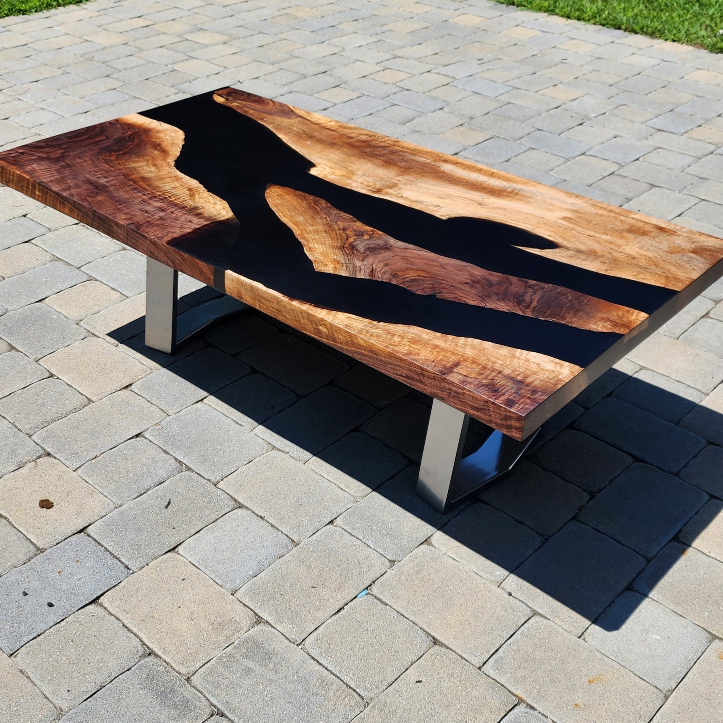 Sold Sample - Handmade Chunky Black Walnut Live Edge River Coffee Table w/ Matte Black Epoxy -