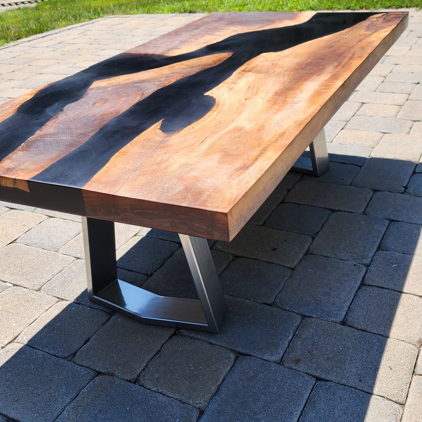 Sold Sample - Handmade Chunky Black Walnut Live Edge River Coffee Table w/ Matte Black Epoxy -