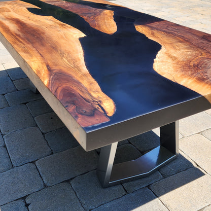 Sold Sample - Handmade Chunky Black Walnut Live Edge River Coffee Table w/ Matte Black Epoxy -