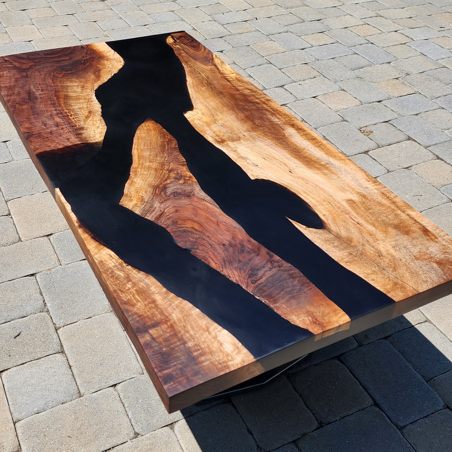 Sold Sample - Handmade Chunky Black Walnut Live Edge River Coffee Table w/ Matte Black Epoxy -