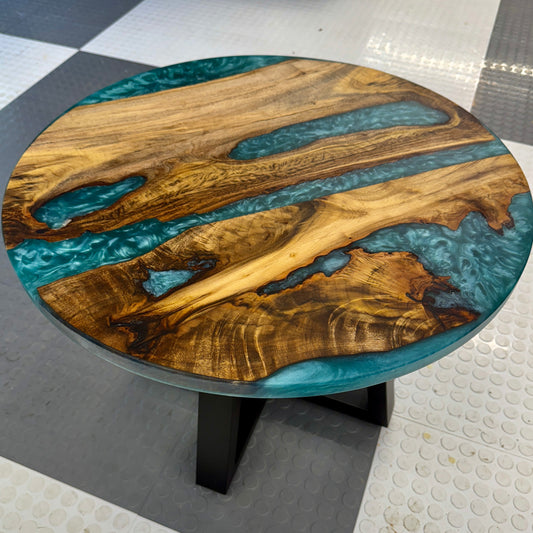Handmade Myrtle & Bora Bora Blue Swirl River Side Table Black Legs