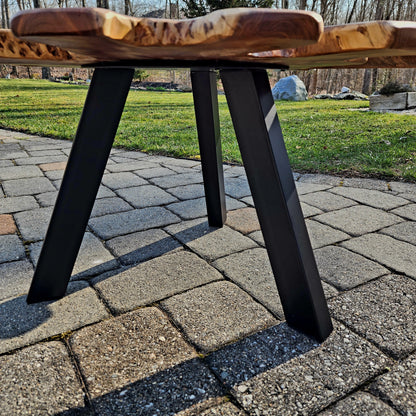 Sold Sample - Star Live Edge Teak Root Table Top w/ Venice Blue Swirl. Black Powder Coated Legs.