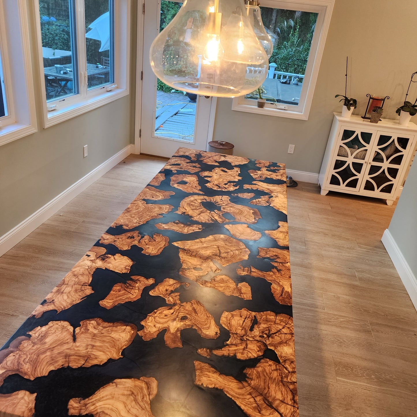 Sold Sample - Imported Olive Wood w/ Midnight Blue Epoxy Dining Table