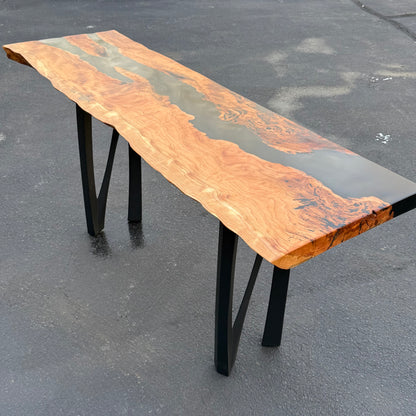 Sold Sample - Black Walnut Live Edge w/ Matte Black Epoxy River Console