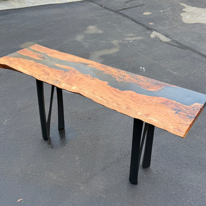 Sold Sample - Black Walnut Live Edge w/ Matte Black Epoxy River Console