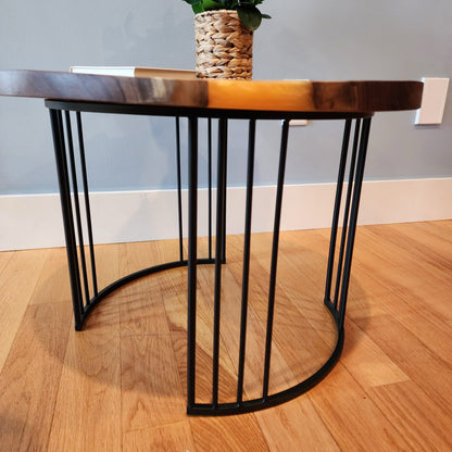 Sold Sample - Cherry Live Edge Side Table w/ Lux Gold Swirl. Black Powder Coated Modern Steel Round Base