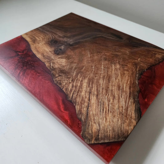 Black Walnut " w/ "Blood Red" Swirled Epoxy. Chunky Charcuterie Board.