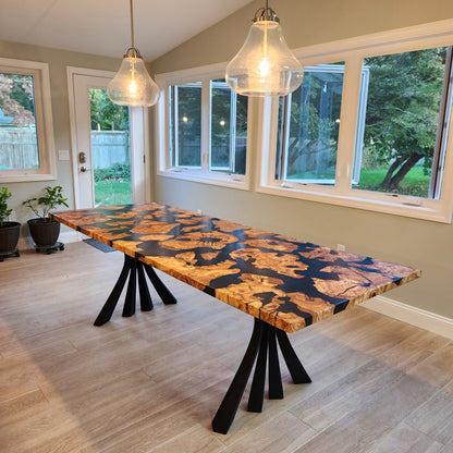 Sold Sample - Imported Olive Wood w/ Midnight Blue Epoxy Dining Table