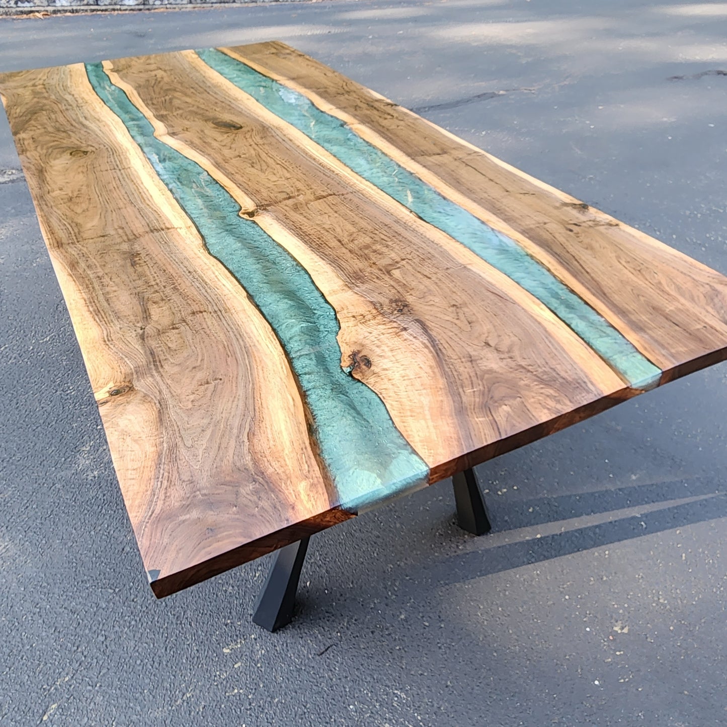 Sold Sample - Black Walnut Live Edge Table w/ Emerald Green Epoxy River Dining Table