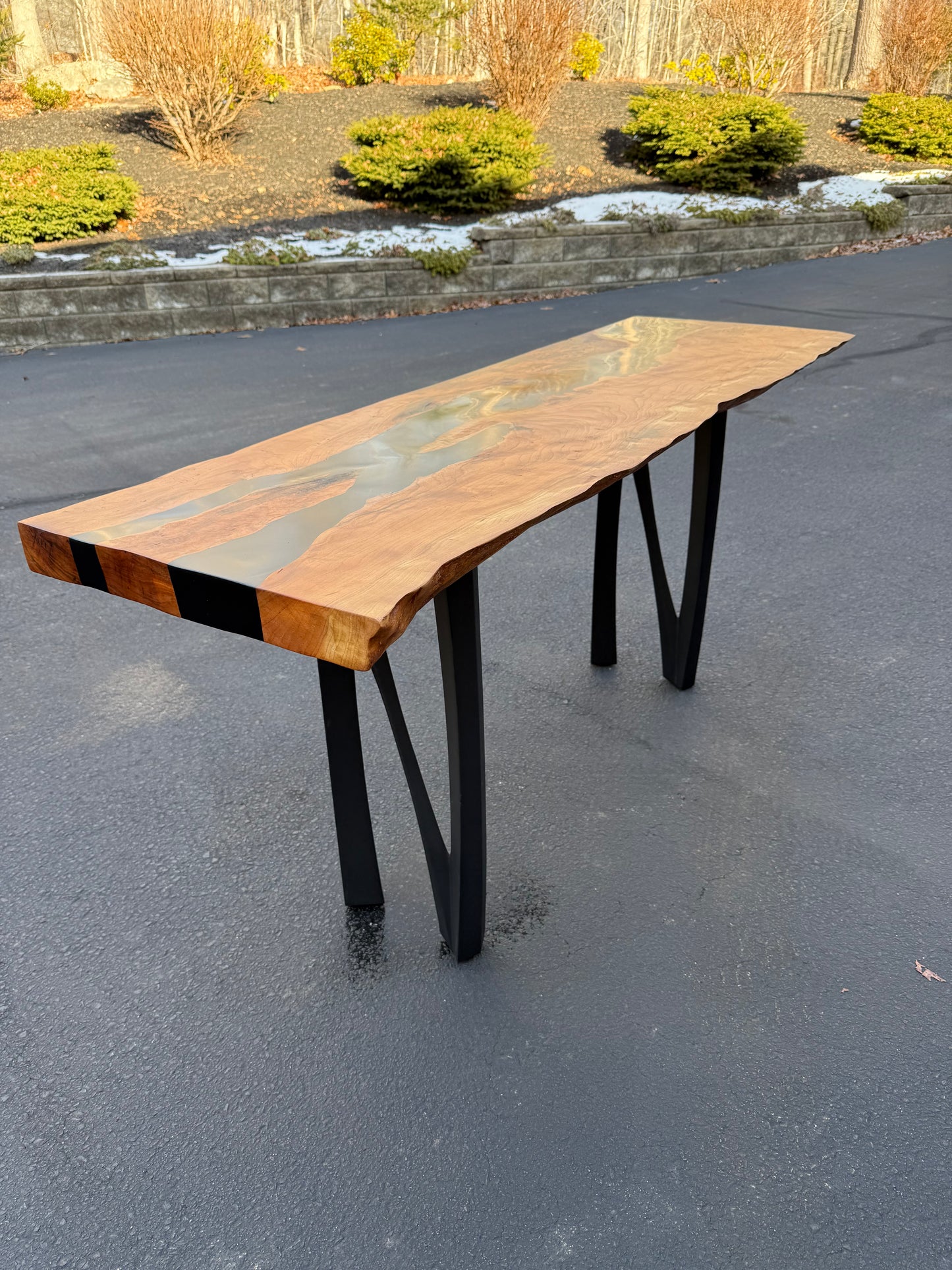 Sold Sample - Black Walnut Live Edge w/ Matte Black Epoxy River Console