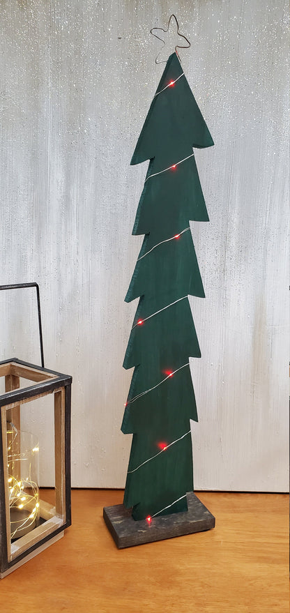 Green Wood Christmas Tree with RED LED Battery