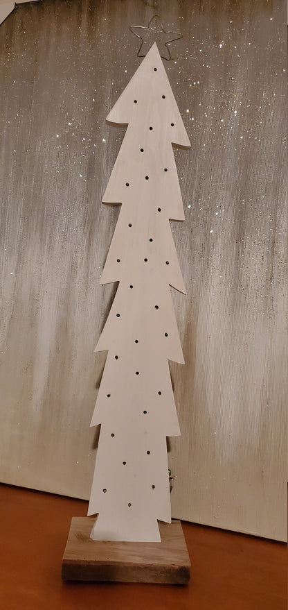 White Washed Lighted Wood Christmas Tree with Reclaimed Barn Wood Base