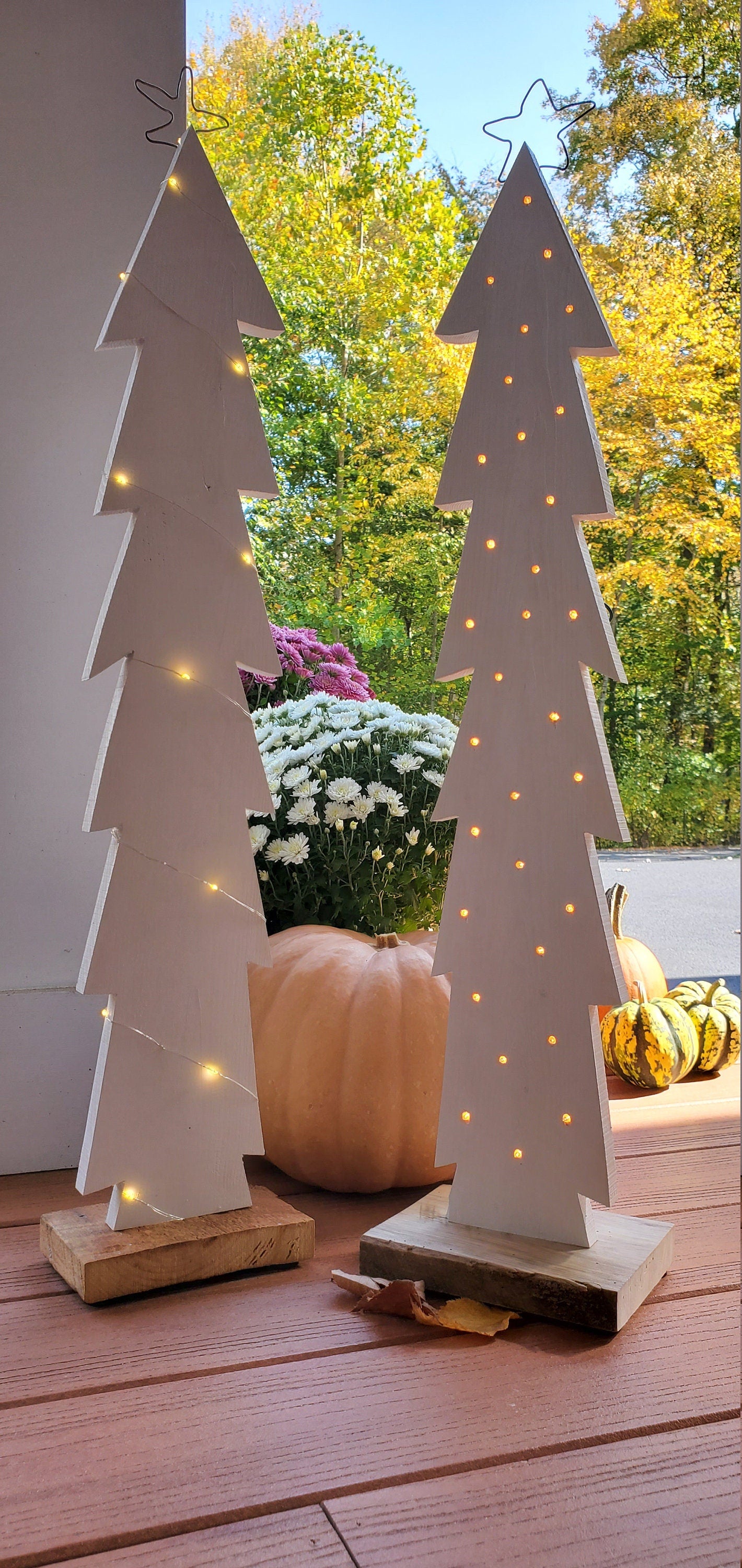 White Washed Lighted Wood Christmas Tree with Reclaimed Barn Wood Base