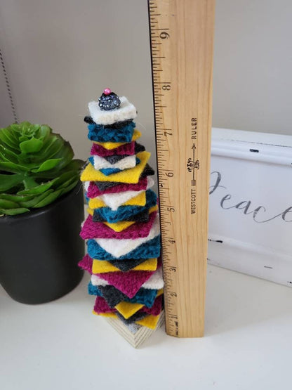 Bead Topped Hand Felted Christmas Tree with Reclaimed Wood Base.