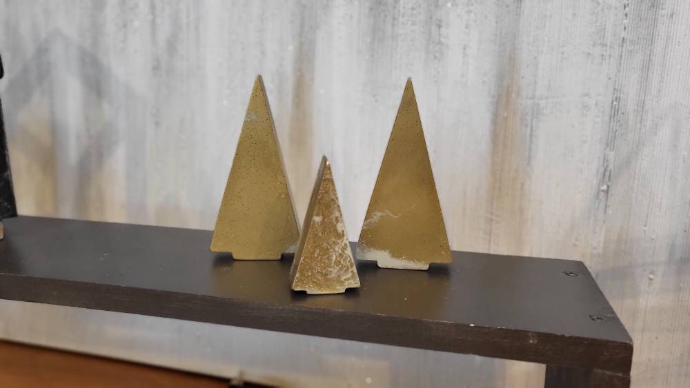 Concrete Christmas tree - Natural Concrete with Gold Leaf Swirl Modern Christmas tree decor. 2 Sizes